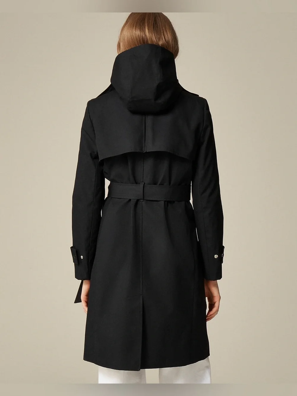 J.Crew Women's Icon Trench Coat Black Size 14 Hooded Water-Repellent BF456 FA24